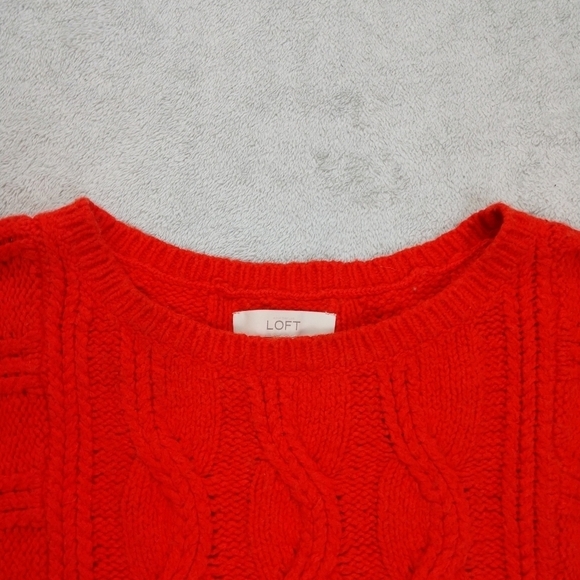 Loft Orange Wool Blend Cable Knit Sweater Sz M - Picture 4 of 8